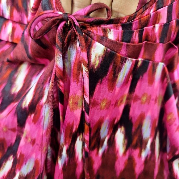 Misa Los Angeles Amina Mini Wrap Dress Pink Red Abstract Short Sleeve USA XS - Picture 10 of 12